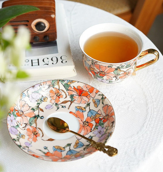 Elegant Ceramic Coffee Cups, Flower Porcelain Tea Cup Saucer Set, British Royal Ceramic Cups for Traditional Afternoon Tea, Unique Tea Cup and Saucer in Gift Box-artworkcanvas
