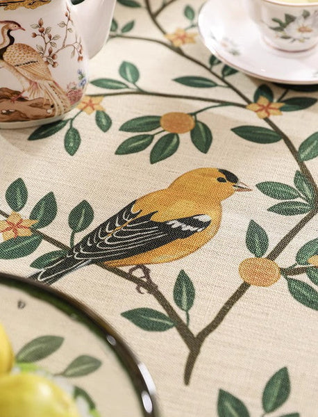 Oriole and Golden Orange Tree Table Cover, Extra Large Modern Tablecloth, Rectangle Tablecloth for Dining Table, Square Linen Tablecloth for Coffee Table-artworkcanvas