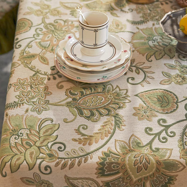 Long Rectangular Tablecloth for Round Table, Extra Large Modern Tablecloth Ideas for Dining Room Table, Green Flower Pattern Table Cover for Kitchen, Outdoor Picnic Tablecloth-artworkcanvas