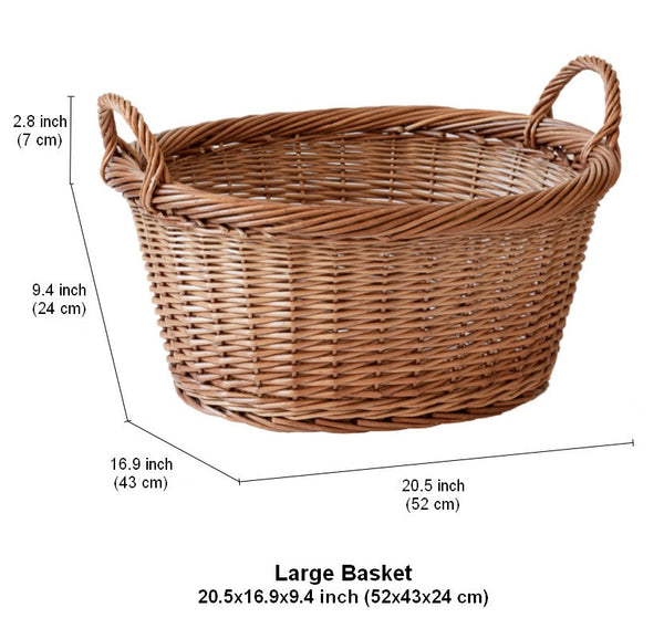 Willow Weaving Baskets for Vegetable, Natural Fruit Basket, Kitchen Storage Baskets, Large Picnic Food Basket with Handle, Natural Hand-woven Wicker Storage Basket-artworkcanvas