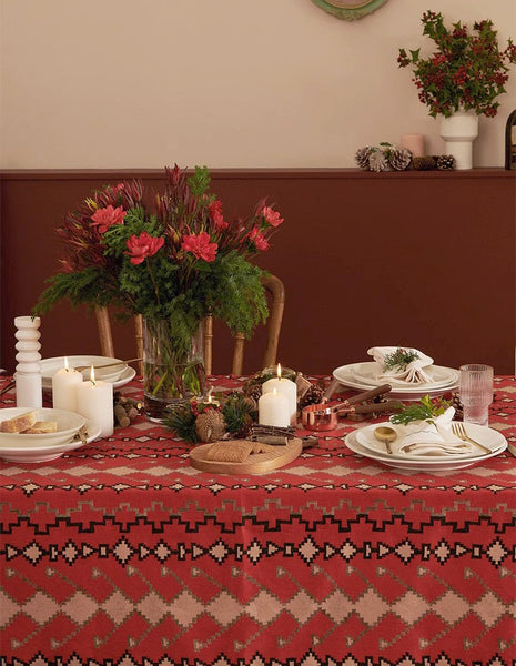 Red Christmas Holiday Tablecloth for Oval Table, Large Modern Rectangle Tablecloth for Dining Room Table, Square Table Covers for Kitchen, Farmhouse Table Cloth for Round Table-artworkcanvas