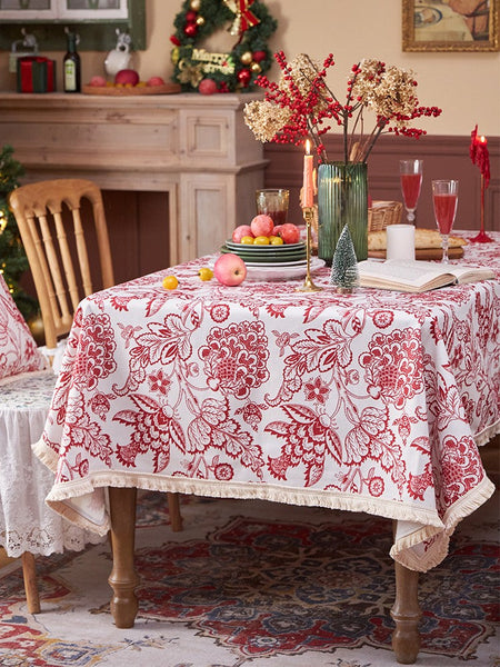 Flower Pattern Tablecloth for Holiday Decoration, Square Tablecloth for Round Table, Large Cotton Rectangle Tablecloth for Home Decoration, Farmhouse Table Cloth Dining Room Table-artworkcanvas