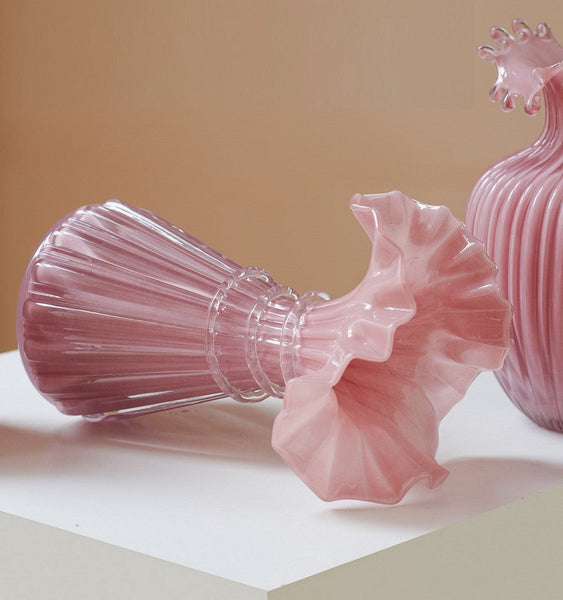 Centerpiece Contemporary Vases on Table, Pink Decorative Glass Vase, Mid Century Glass Vases, Handmade Modern Vases for Bedroom, Modern Glass Vase for Flowers-artworkcanvas