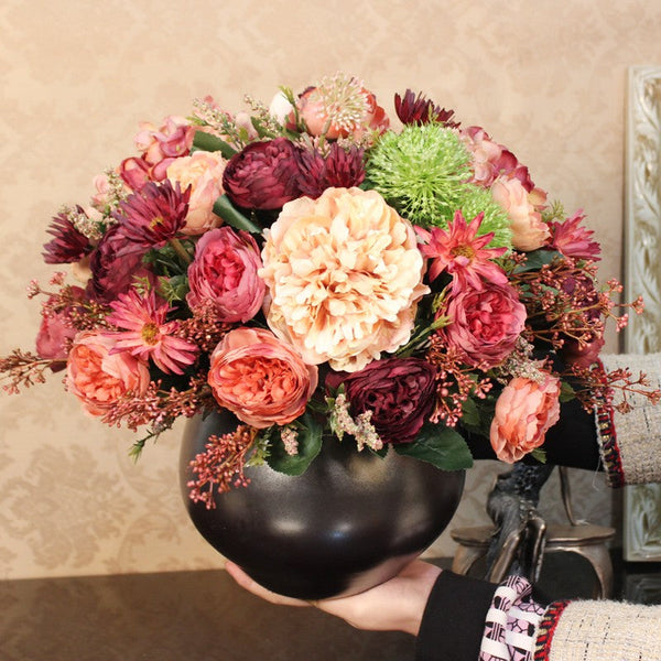 Amazing Artificial Floral Arrangement for Dining Room, Large Bunch of Autumn Flowers Arrangement, Peony Faux Silk Floral Bouquet Table Centerpiece-artworkcanvas