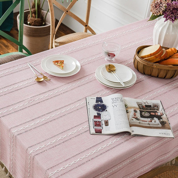 Kitchen Rectangular Table Covers, Rectangular Tablecloth for Oval Table, Modern Pink Table Cloths for Dining Room, Farmhouse Cotton and Linen Table Cloth-artworkcanvas