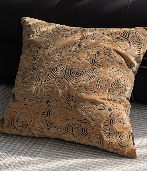 Contemporary Modern Sofa Pillows, Embroidery Tiger Pattern Pillows for Couch, Decorative Throw Pillows for Bedroom, Large Modern Sofa Pillow for Living Room-artworkcanvas