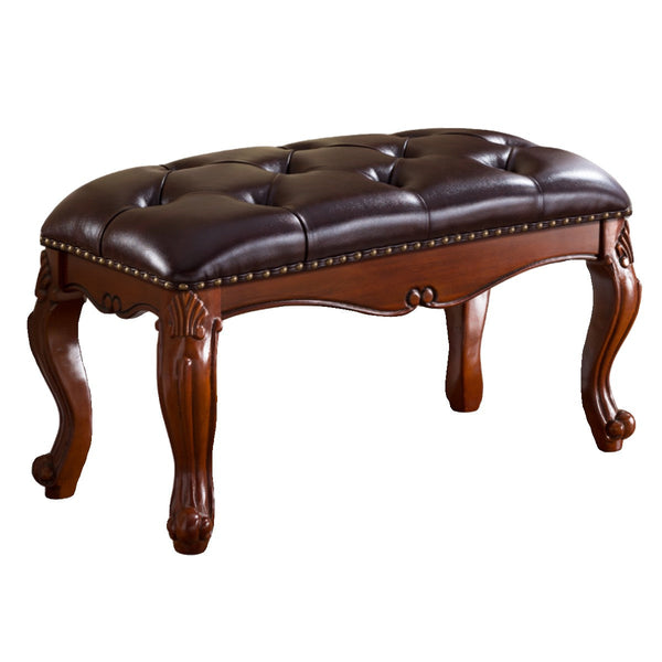 Genuine Leather Solid Wood Entry Bench, Rubber Wood Footstool, Vintage Brown Leather Stool, Farmhouse Entryway Bench, Leather Lounge Chair Modern, Dressing Table Stool-artworkcanvas