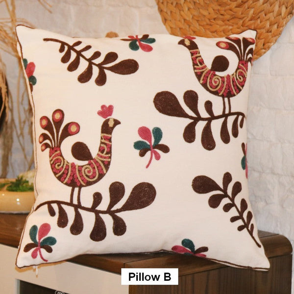Farmhouse Embroider Cotton Pillow Covers, Love Birds Decorative Sofa Pillows, Cotton Decorative Pillows, Decorative Throw Pillows for Couch-artworkcanvas