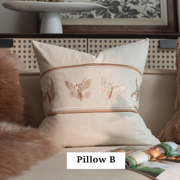 Embroidered Butterfly Pillow Covers, Modern Decorative Pillows for Bedroom, Decorative Pillow Arrangement Ideas for Couch, Large Decorative Throw Pillows for Living Room-artworkcanvas