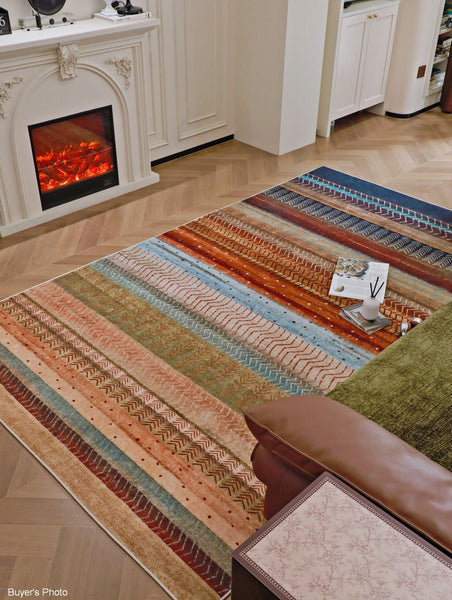 Contemporary Rugs for Bedroom, Mid Century Modern Rugs Next to Bed, Bohemian Style Carpets for Living Room, Colorful Abstract Rugs for Dining Room