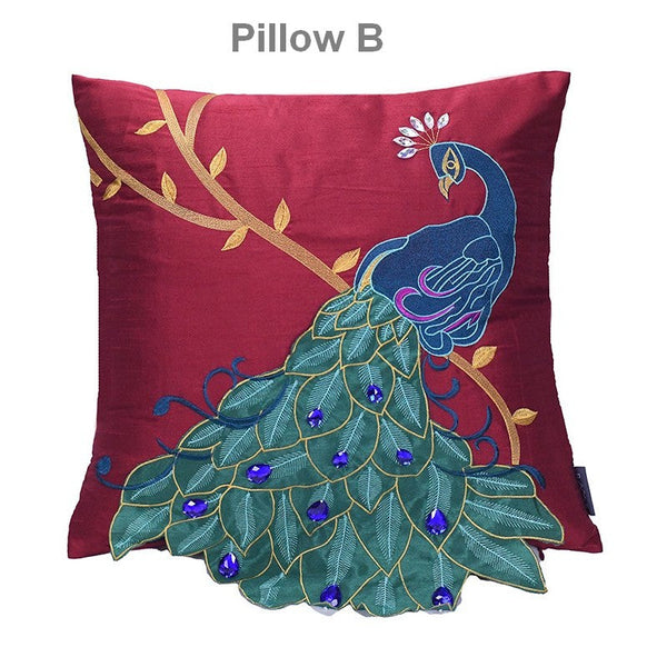 Embroider Peacock Cotton and linen Pillow Cover, Beautiful Decorative Throw Pillows, Decorative Sofa Pillows, Decorative Pillows for Couch-artworkcanvas
