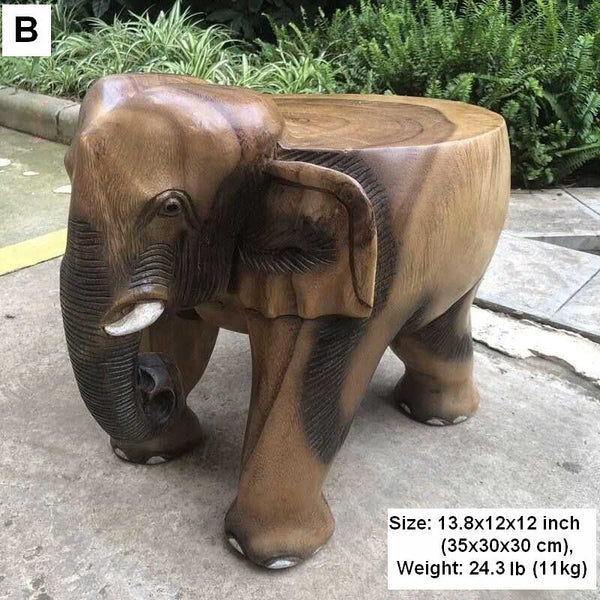 Elephant Wooden Stool, Elephant Sofa Stool, Dining Table Stool, Handmade Solid Wood low Stool, Creative Shoe-changing Stool-artworkcanvas