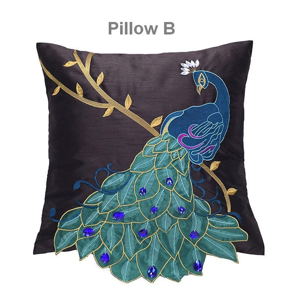 Decorative Pillows for Couch, Beautiful Decorative Throw Pillows, Embroider Peacock Cotton and linen Pillow Cover, Decorative Sofa Pillows-artworkcanvas