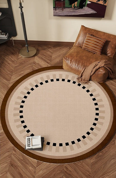 Mid Century Modern Rugs under Chairs, Bedroom Circular Modern Rugs, Geometric Round Rugs for Dining Room, Contemporary Modern Rugs-artworkcanvas