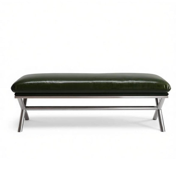 Contemporay Bedroom Bench, Luxury Genuine Leather Entry Bench, Upholstered Shoe Bench, Narrow Entryway Bench, Modern Shoe Changing Ottoman, Mid-Century Hall Bench-artworkcanvas