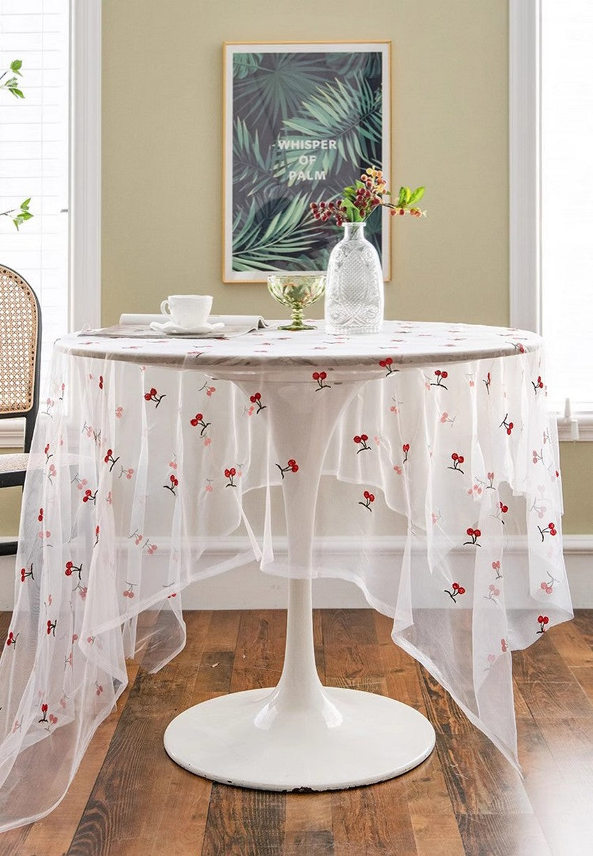 Extra Large Rectangular Tablecloth for Oval Table, Rectangular Table Covers for Coffee Table, Cherry Lace Tablecloths, Lace Embroidered Table Covers-artworkcanvas