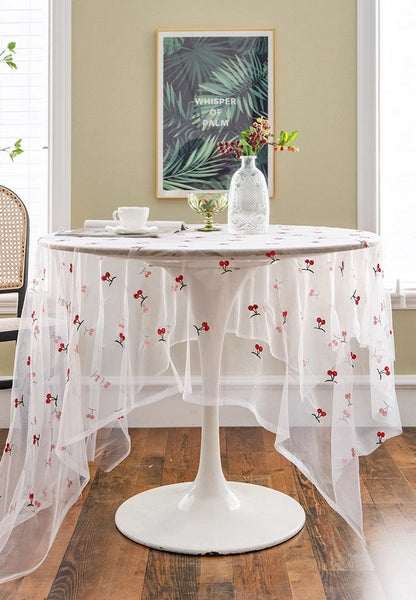 Extra Large Rectangular Tablecloth for Oval Table, Rectangular Table Covers for Coffee Table, Cherry Lace Tablecloths, Lace Embroidered Table Covers-artworkcanvas