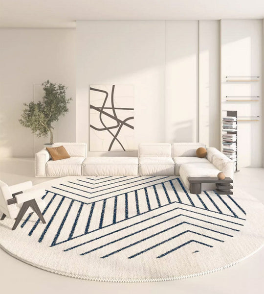 Thick Round Rugs for Dining Room, Abstract Contemporary Round Rugs for Bedroom, Geometric Modern Rug Ideas for Living Room-artworkcanvas