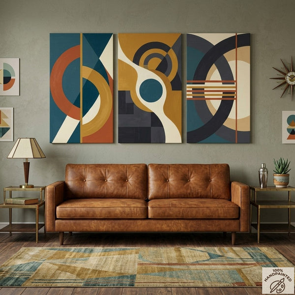 Geometric Abstract Paintings, Multi Panel Canvas Art, Extra Large Group Paintings for Living Room, Hand Painted Artwork-artworkcanvas