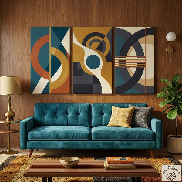 Geometric Abstract Paintings, Multi Panel Canvas Art, Extra Large Group Paintings for Living Room, Hand Painted Artwork-artworkcanvas
