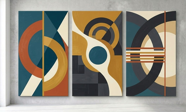 Geometric Abstract Paintings, Multi Panel Canvas Art, Extra Large Group Paintings for Living Room, Hand Painted Artwork-artworkcanvas