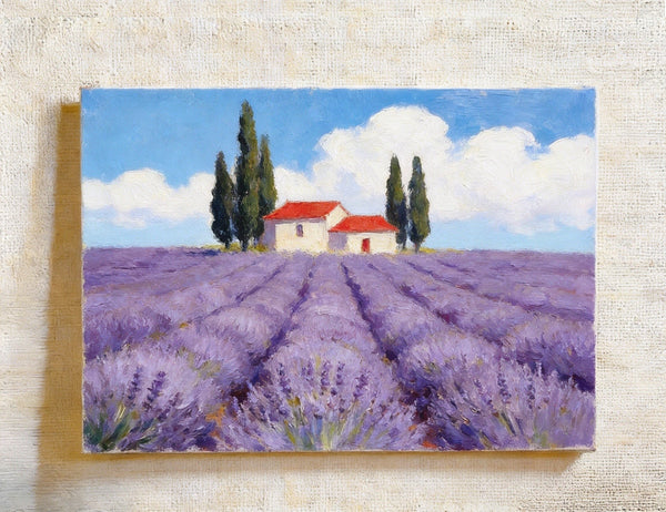 Original Landscape Paintings, Sunny Lavender Village View, Small Canvas Wall Art Paintings, Buy Original Oil Paintings Online, Hand Painted Canvas Art-artworkcanvas