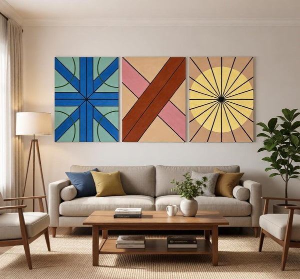 Modern Paintings for Mid Century Living Room, Multi Panel Canvas Paintings, Abstract Geometric Art-artworkcanvas