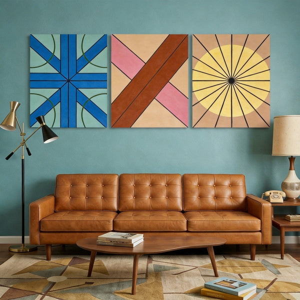 Modern Paintings for Mid Century Living Room, Multi Panel Canvas Paintings, Abstract Geometric Art-artworkcanvas