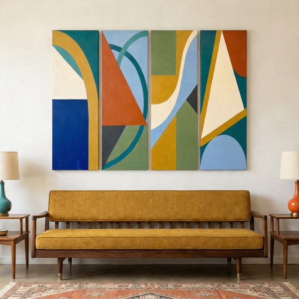 Contemporary Abstract Paintings, Hand Painted Canvas Art, Multi Panel Group Paintings, Geometric Abstract Art-artworkcanvas