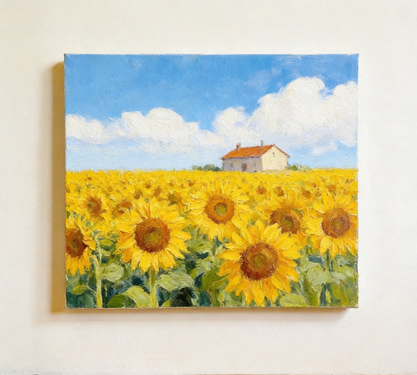Blooming Sunflowers, Flower Field Painting, Hand Painted Canvas Art, Small Canvas Artwork, Original Landscape Paintings, Buy Small Paintings Online-artworkcanvas