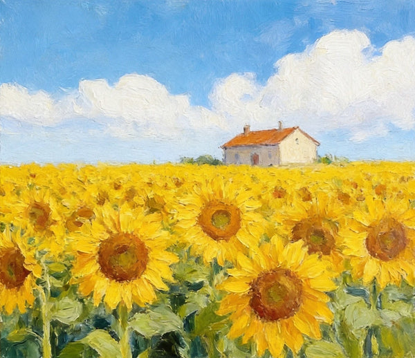 Blooming Sunflowers, Flower Field Painting, Hand Painted Canvas Art, Small Canvas Artwork, Original Landscape Paintings, Buy Small Paintings Online-artworkcanvas