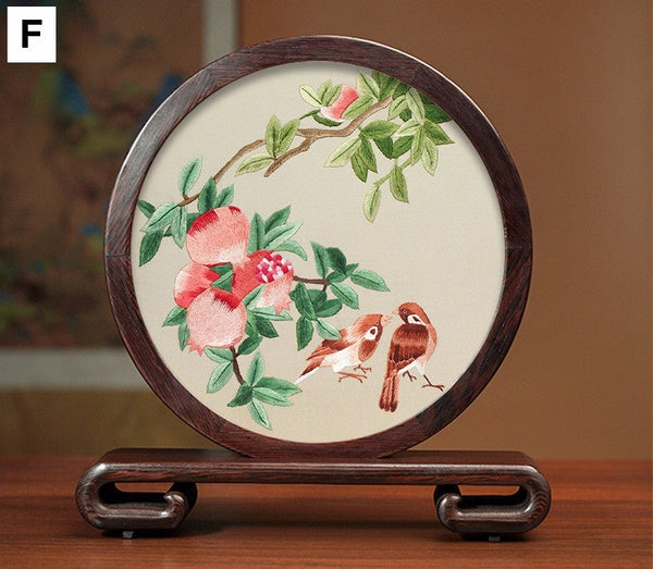 Silk Embroidered Ornament, Premium Souvenir, Exclusive Business Presents, Creative Birthday Gift, Traditional Chinese Suzhou Flower and Birds Embroidery Ornaments-artworkcanvas