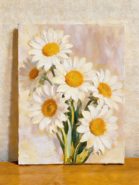 Original Still Life Paintings, Hand Painted Canvas Art, White Daisies in Full Bloom, Original Flower Paintings, Small Canvas Artwork-artworkcanvas