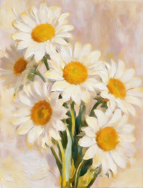 Original Still Life Paintings, Hand Painted Canvas Art, White Daisies in Full Bloom, Original Flower Paintings, Small Canvas Artwork-artworkcanvas