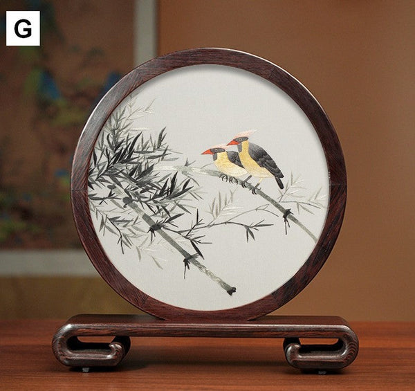 Silk Embroidered Ornament, Premium Souvenir, Exclusive Business Presents, Creative Birthday Gift, Traditional Chinese Suzhou Flower and Birds Embroidery Ornaments-artworkcanvas