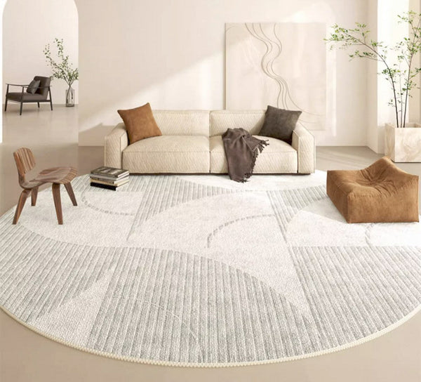Dining Room Round Rugs, Modern Area Rugs under Coffee Table, Round Modern Rugs, Gray Abstract Contemporary Area Rugs, Modern Rugs in Bedroom-artworkcanvas