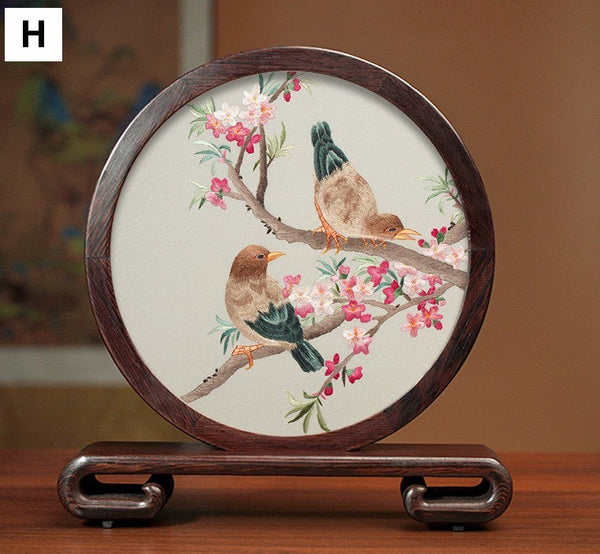 Silk Embroidered Ornament, Premium Souvenir, Exclusive Business Presents, Creative Birthday Gift, Traditional Chinese Suzhou Flower and Birds Embroidery Ornaments-artworkcanvas