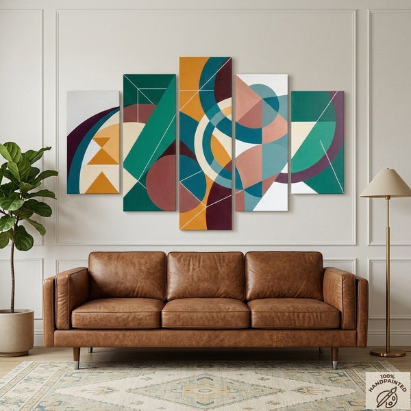 Large Green Abstract Paintings, Geometric Modern Art, Contemporary Canvas Paintings-artworkcanvas