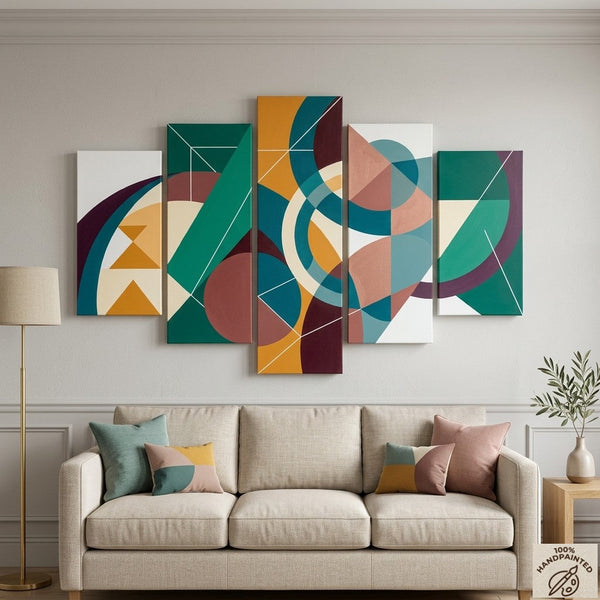 Large Green Abstract Paintings, Geometric Modern Art, Contemporary Canvas Paintings-artworkcanvas