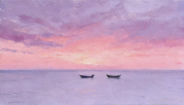 Small Canvas Paintings, Sunset Paintings, Silence of the Twilight Sea, Original Seascape Paintings, Hand Painted Canvas Wall Art-artworkcanvas