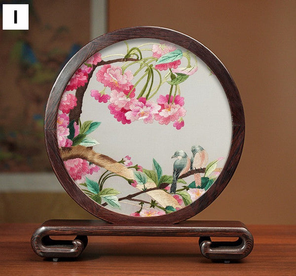 Silk Embroidered Ornament, Premium Souvenir, Exclusive Business Presents, Creative Birthday Gift, Traditional Chinese Suzhou Flower and Birds Embroidery Ornaments-artworkcanvas