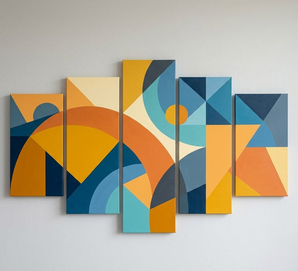 Oversized Yellow Abstract Paintings, Geometric Modern Art for Living Room, Contemporary Canvas Paintings-artworkcanvas