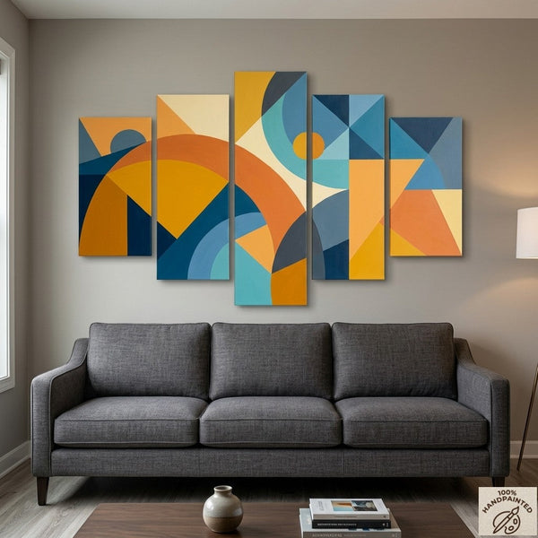 Oversized Yellow Abstract Paintings, Geometric Modern Art for Living Room, Contemporary Canvas Paintings-artworkcanvas