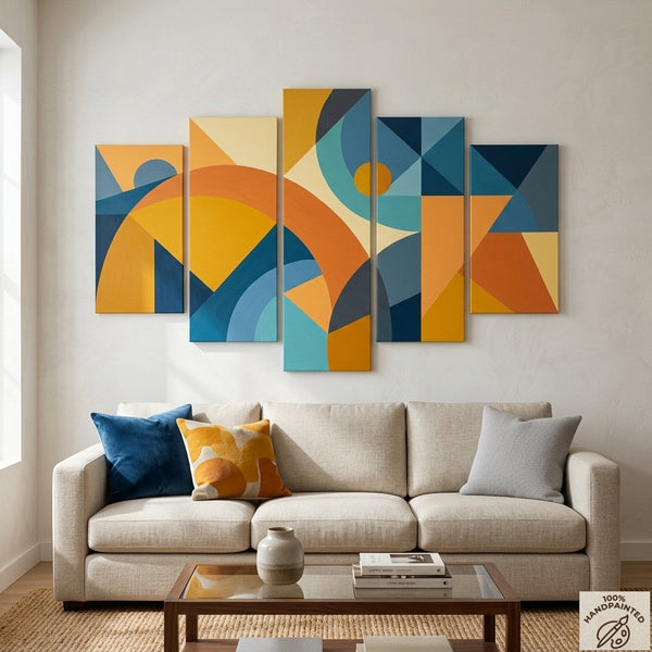 Oversized Yellow Abstract Paintings, Geometric Modern Art for Living Room, Contemporary Canvas Paintings-artworkcanvas
