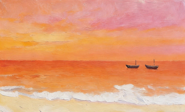 Small Canvas Wall Art Paintings, Sunset Paintings, Sailing Boats Adrift in Sunset Glow, Original Seascape Paintings, Hand Painted Canvas Artwork-artworkcanvas