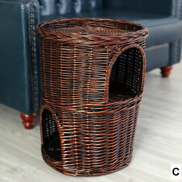 Triple-Layer Cat Bed, Large Cat House Basket with Washable Cushion for Indoor Cats and Dogs-artworkcanvas