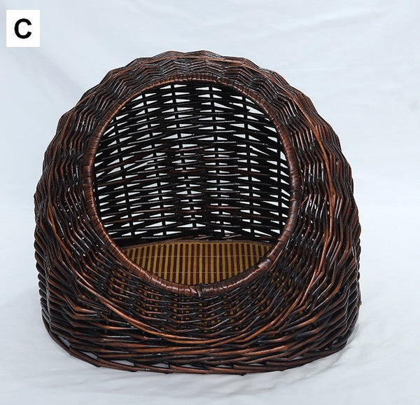 Hand woven Rattan Cat Bed, Natural Wicker Cat House Basket with Washable Cushion for Indoor Cats and Dogs