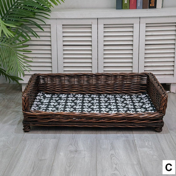 Large Hand Woven Rattan Cat Beds, Extra Large Natural Wicker Dog Bed with Washable Cushion for Indoor Cats and Dogs-artworkcanvas