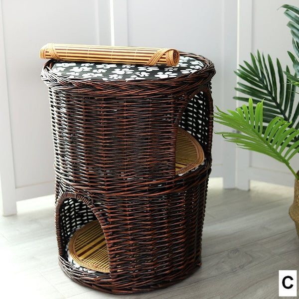 Triple-Layer Cat Bed, Large Cat House Basket with Washable Cushion for Indoor Cats and Dogs-artworkcanvas