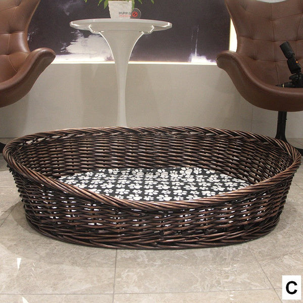 Natural Wicker Dog Bed with Washable Cushion for Indoor Cats and Dogs, Hand woven Rattan Cat Beds-artworkcanvas